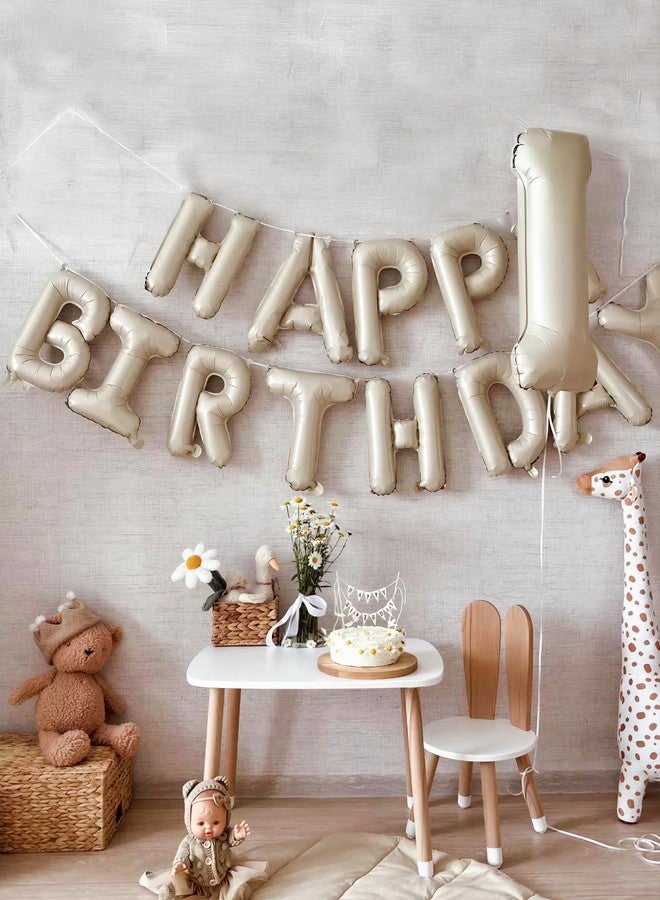Haolongfa Cream Happy Birthday Balloon Banner, 16 Inch Cream White Happy Birthday Foil Balloons, Neutral Beige Letter Balloons Sign for Women and Girls, HBD Party Decorations, Photo Backdrop Supplies - Image 3